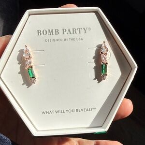 Green Crystal Drop Earrings - Rose Gold and lab created emerald